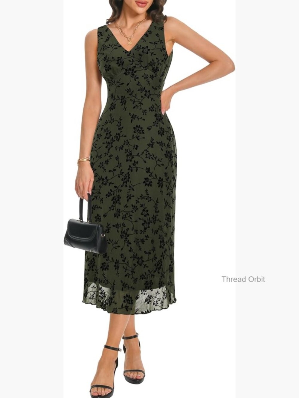 Sleeveless V-Neck Mesh Maxi Dress, Floral Casual Elegant Long Dress